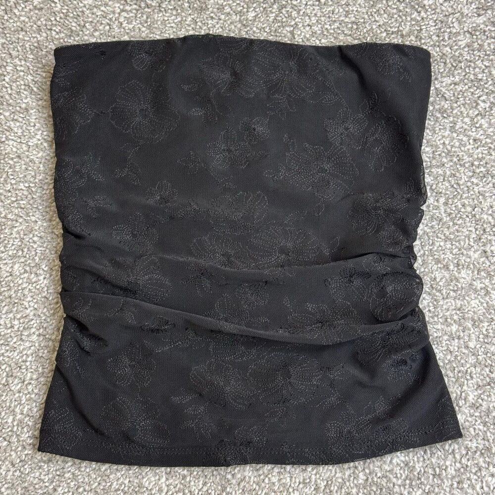 Garage Tank Top Womens XS Black Floral Strapless Tube Ruched Flirty WhimsyGoth